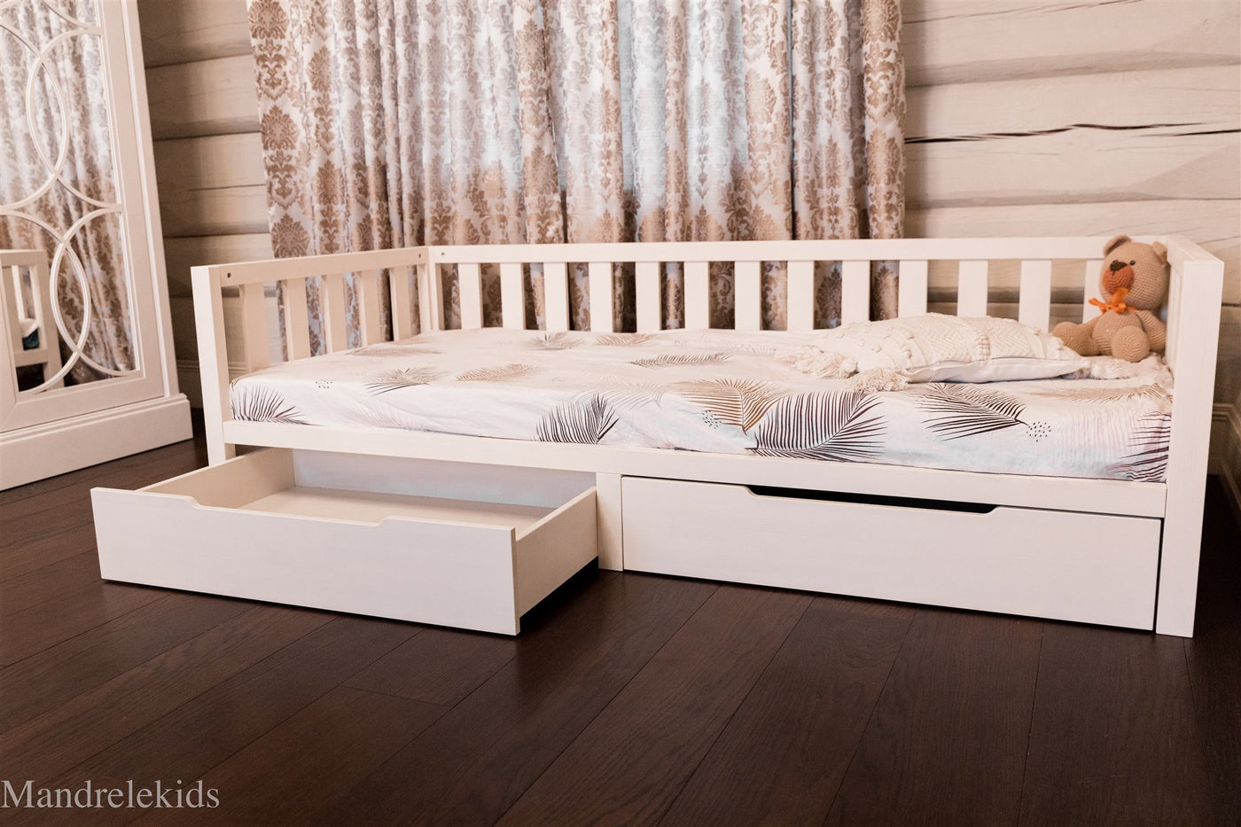 Toddler Bed on Legs (without Front Railing, but with Storage)